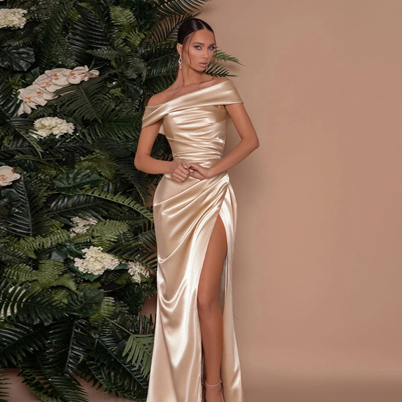 Ruched Off-the-shoulder Satin Prom Dress