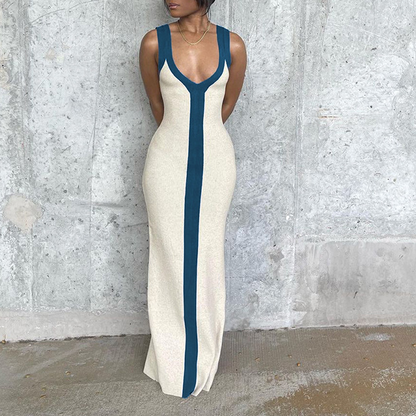 White Deep V Neck Sleeveless Knit Dress