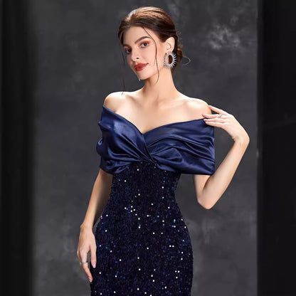 Off Shoulder Glitter Mermaid Long Party Dress