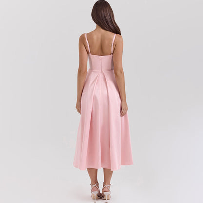 Satin A-line V-neck Floor-length Bridesmaid Dress