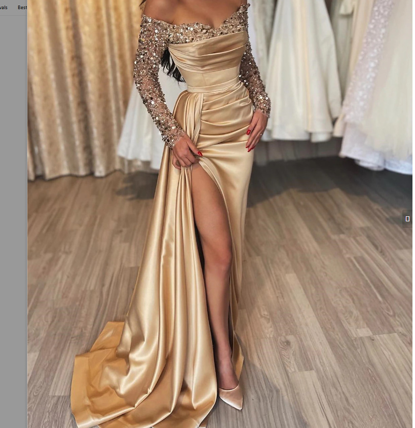 Column Off-the-shoulder Satin Prom Dress With Ruched