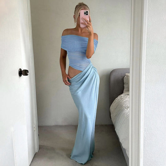 Off Shoulder Strapless Ruched Long Party Dress