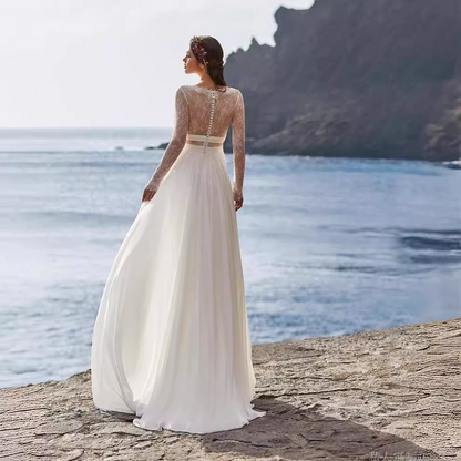 V-Neck Long Sleeves Boho Wedding Dress