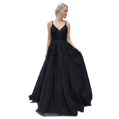 V-neck Tulle Ball Gown Prom Dress With Appliques