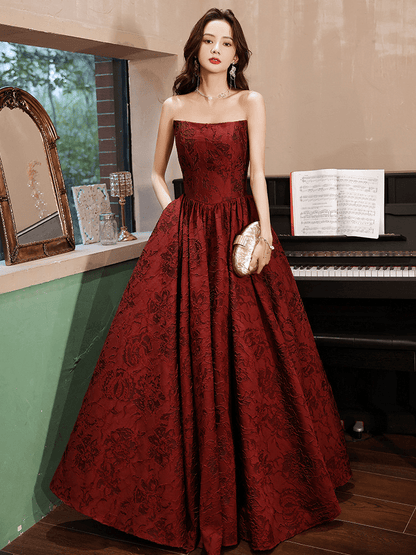 Elegant A-Line Strapless Embroidered Floor-Length Evening Dress