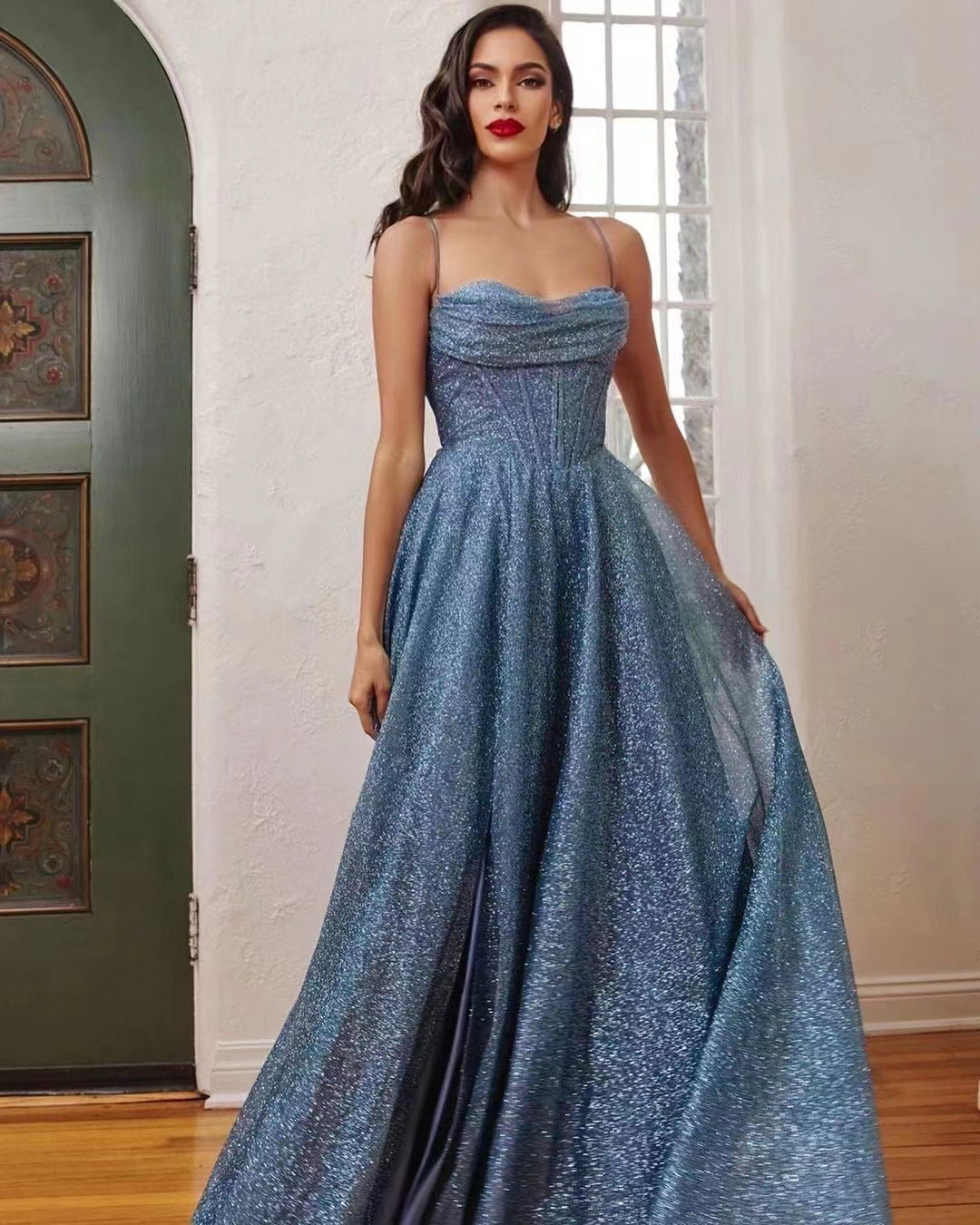 A-line Cowl Neck Tulle Prom Dress With Ruched