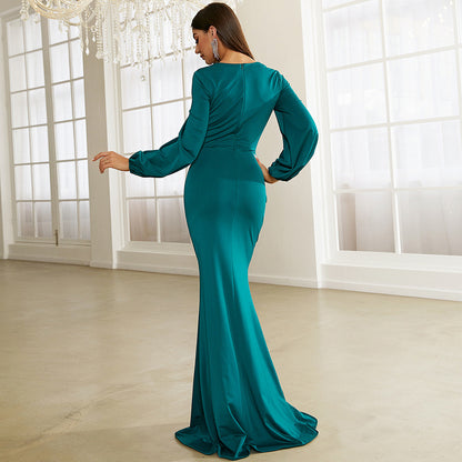 Bishop Sleeve Square Neck Mermaid Prom Dress