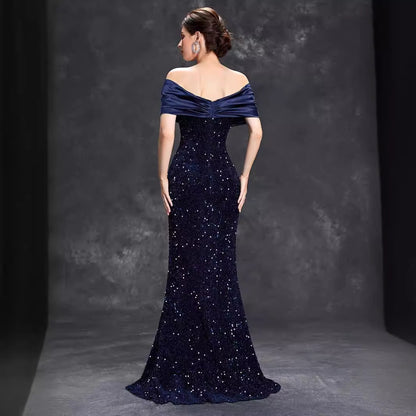Off Shoulder Glitter Mermaid Long Party Dress