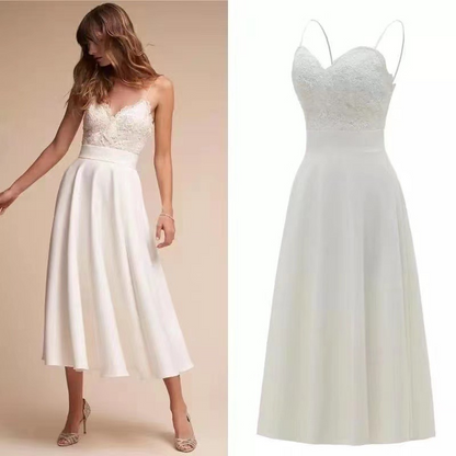 V Neck Sleeveless A Line Short Wedding Dress