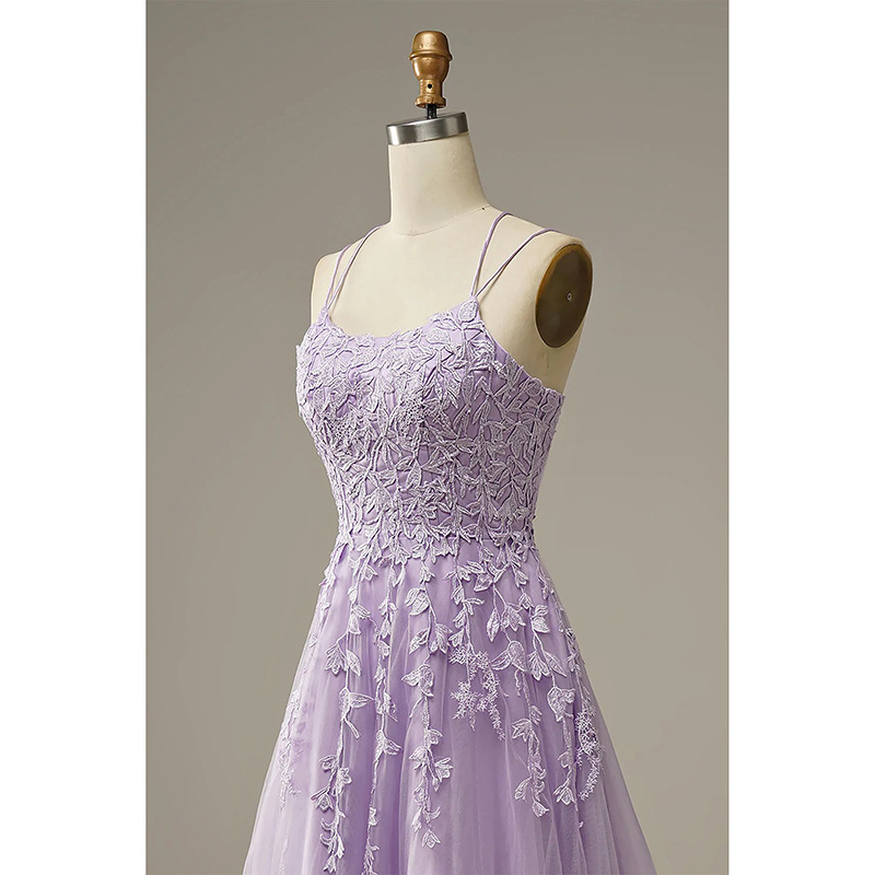 A-Line Purple Spaghetti Straps Long Prom Dress