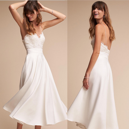 V Neck Sleeveless A Line Short Wedding Dress