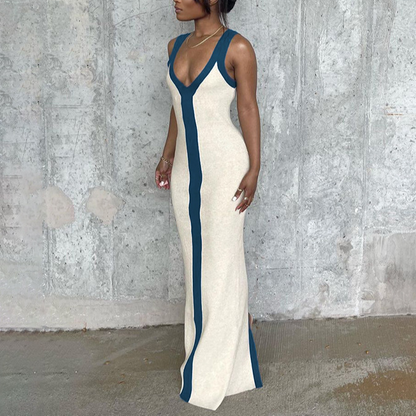 White Deep V Neck Sleeveless Knit Dress