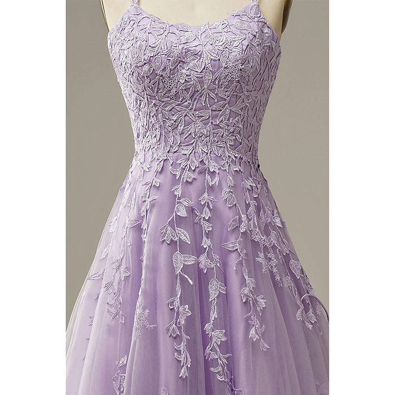 A-Line Purple Spaghetti Straps Long Prom Dress