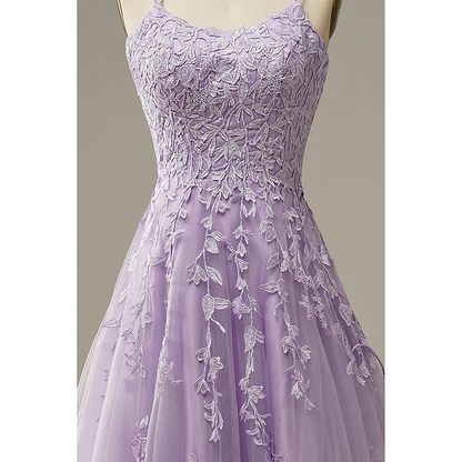 A-Line Purple Spaghetti Straps Long Prom Dress