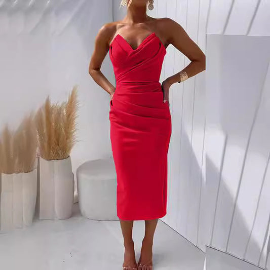 Satin Sweetheart Sleeveless Tea-Length Cocktail Dress