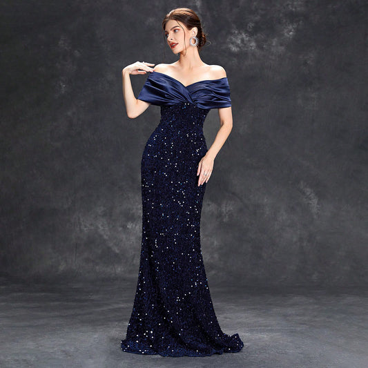 Off Shoulder Glitter Mermaid Long Party Dress