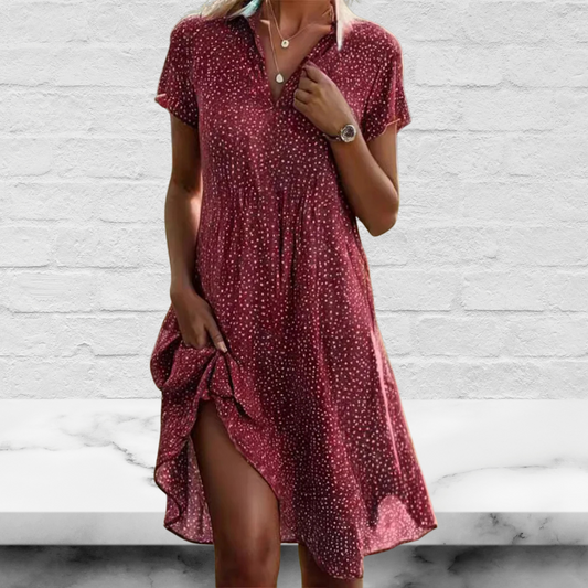 Polka Dot Short Sleeves V Neck Midi Dress