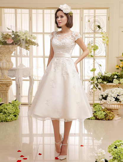 Vintage A Line Tea Length Short Wedding Dress