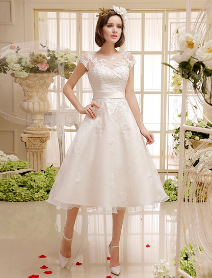 Vintage A Line Tea Length Short Wedding Dress