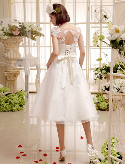 Vintage A Line Tea Length Short Wedding Dress