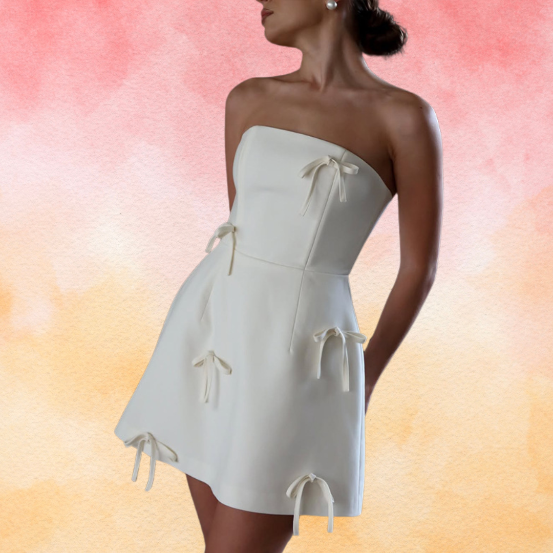 White Strapless Short Wedding Dress With Bow