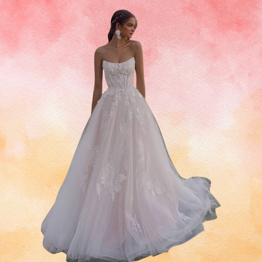 Sweetheart Lace Tulle Sleeveless Train Wedding
