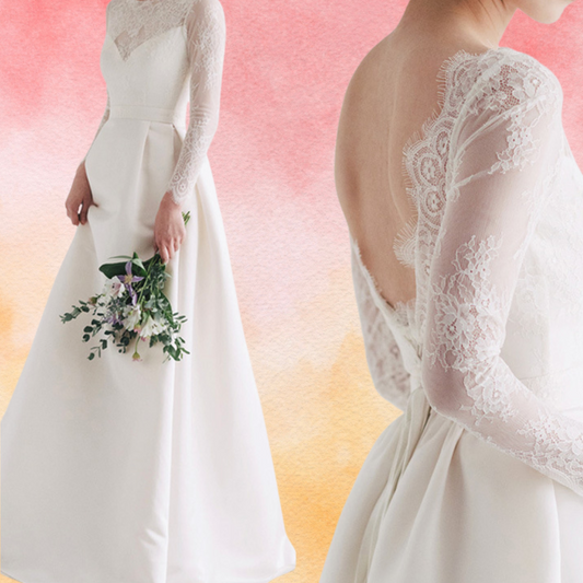 White Backless Floor-length Wedding Dress With Lace