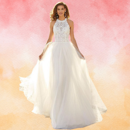 High Neck Sleeveless Lace Wedding Dress
