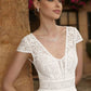 V-Neck Short Sleeves A-Line Tea-Length Wedding Dress