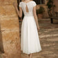 V-Neck Short Sleeves A-Line Tea-Length Wedding Dress