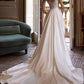 V-Neck Sleeveless Pleated Train Simple Wedding Dress