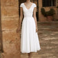 V-Neck Short Sleeves A-Line Tea-Length Wedding Dress