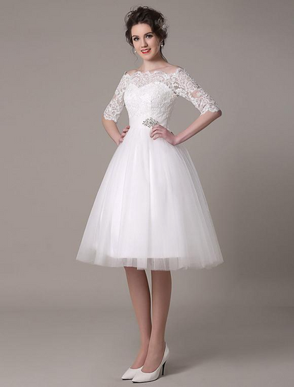 Off-The-Shoulder A-Line Knee Length Wedding Dress