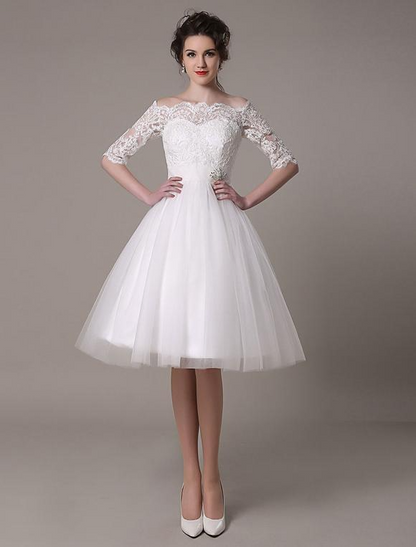Off-The-Shoulder A-Line Knee Length Wedding Dress