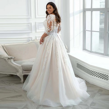 Lace Long Sleeves Plus Size Wedding Dress