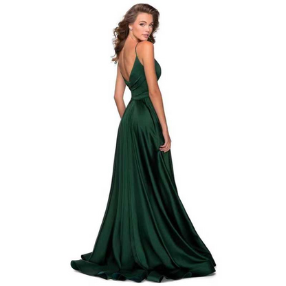 A-line V-neck Satin Floor-length Ruffles Bridesmaid Dress