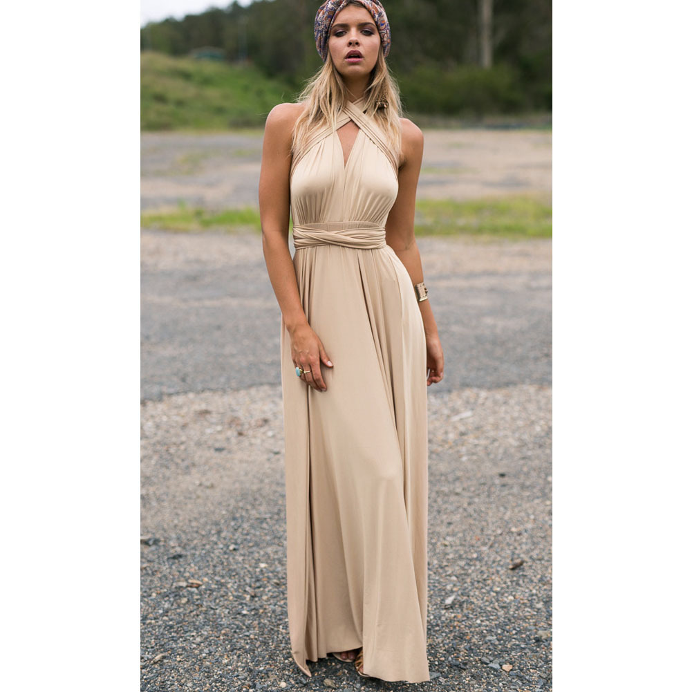 Sleeveless V Neck Backless Bridesmaid Dress