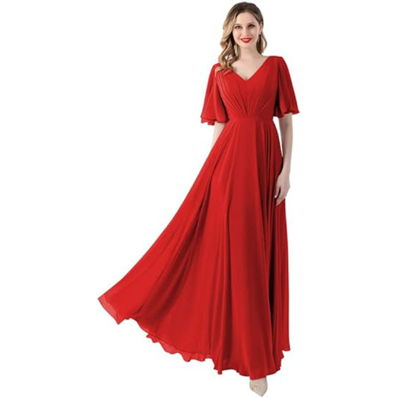 A-line V-neck Chiffon Floor-length Bridesmaid Dress
