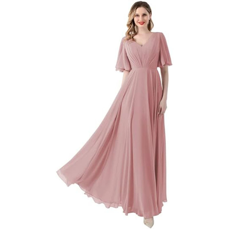 A-line V-neck Chiffon Floor-length Bridesmaid Dress