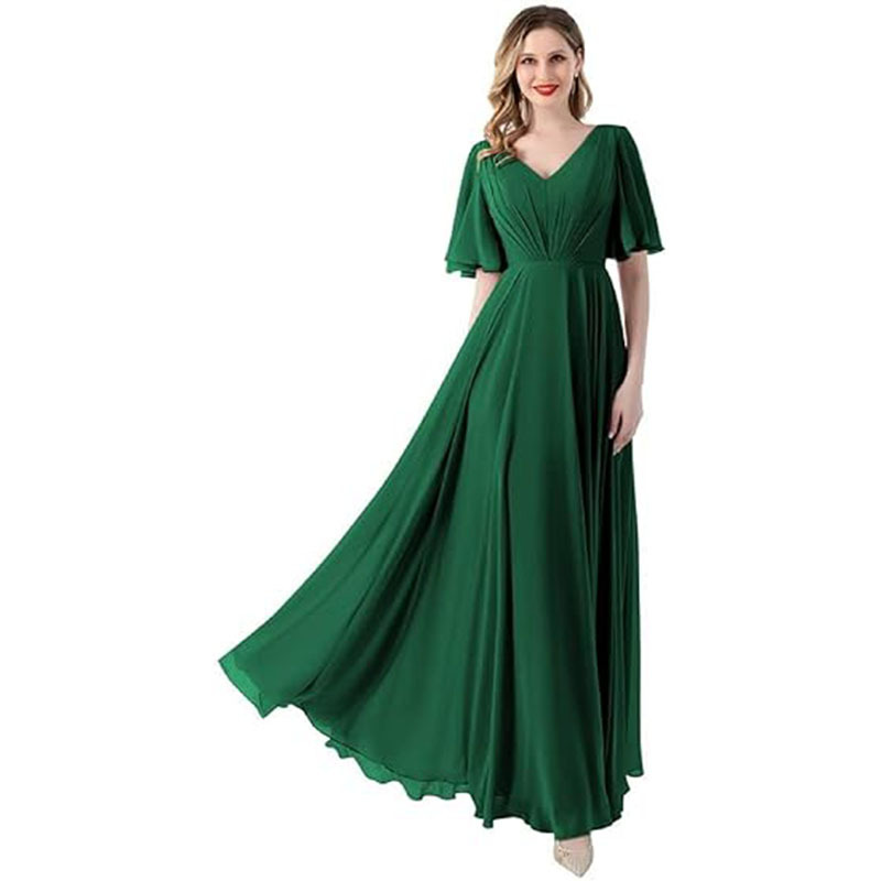 A-line V-neck Chiffon Floor-length Bridesmaid Dress