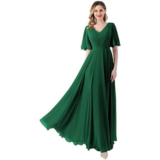 A-line V-neck Chiffon Floor-length Bridesmaid Dress