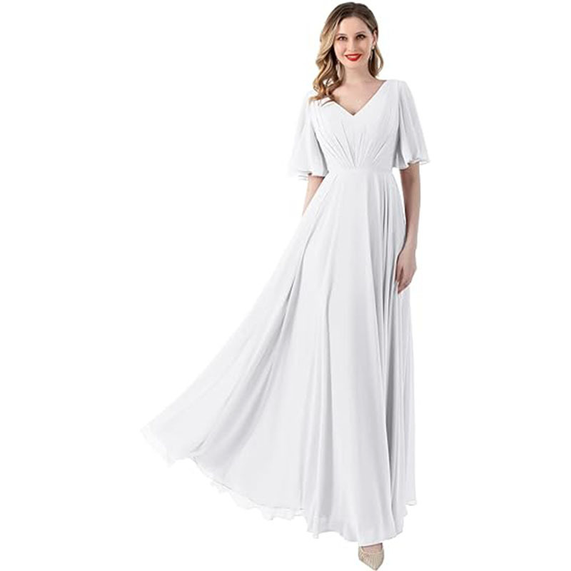A-line V-neck Chiffon Floor-length Bridesmaid Dress