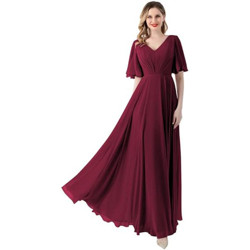 A-line V-neck Chiffon Floor-length Bridesmaid Dress