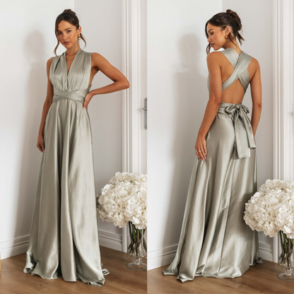 A-line V-neck Backless Floor-length Bridesmaid Dress