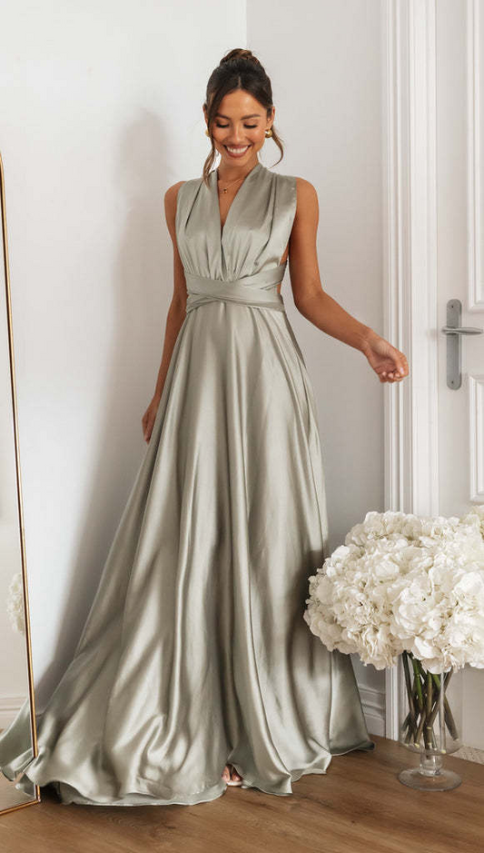 A-line V-neck Backless Floor-length Bridesmaid Dress