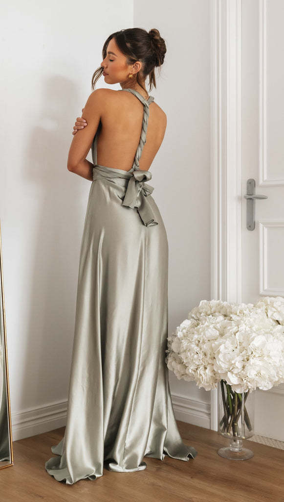 A-line V-neck Backless Floor-length Bridesmaid Dress
