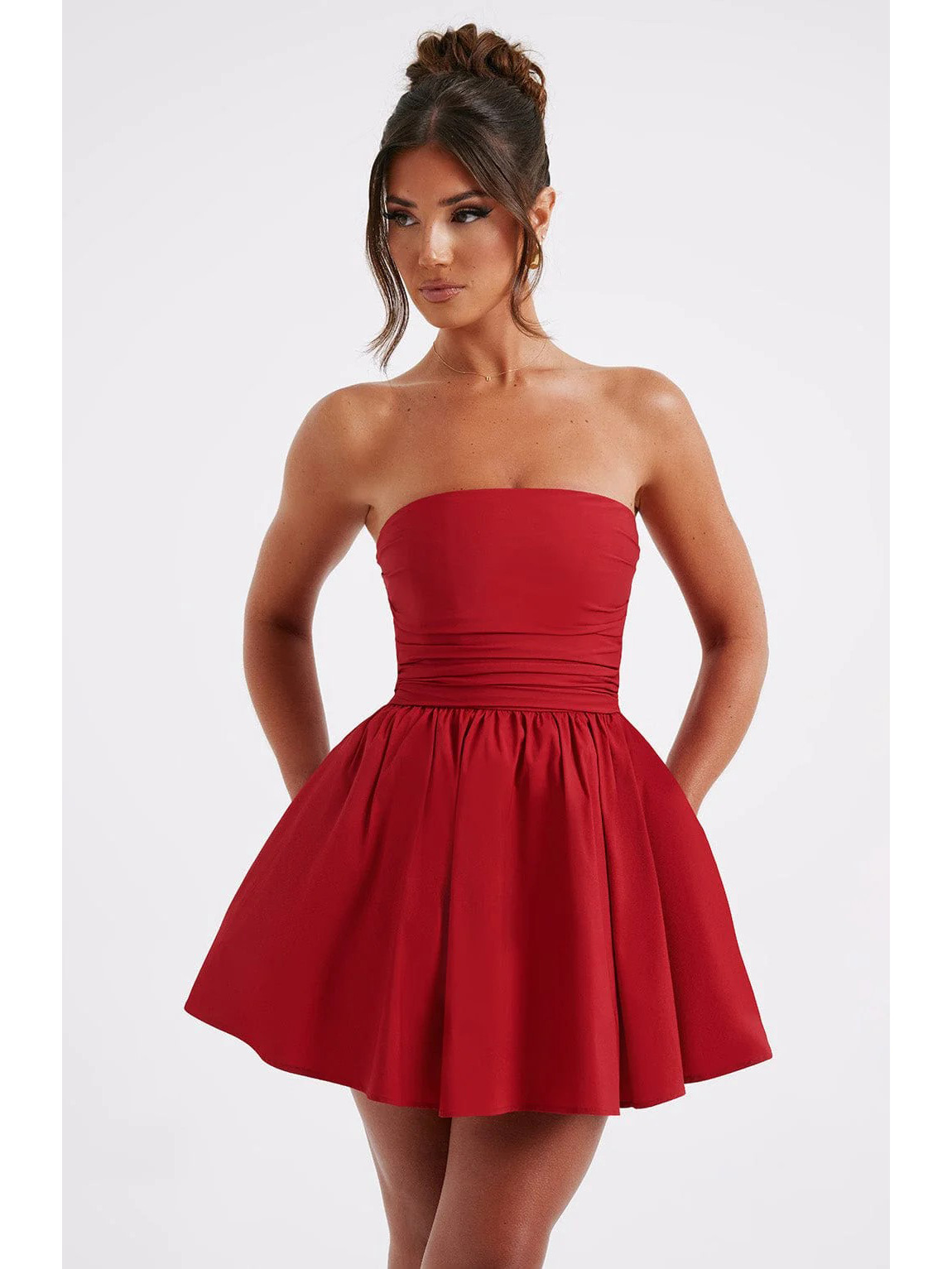 Puffy Skater Satin Straight Bow Homecoming Dress