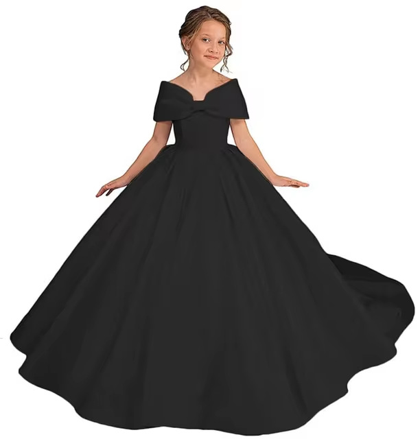 Ball-Gown Off-The-Shoulder Satin Flower Girl Dress