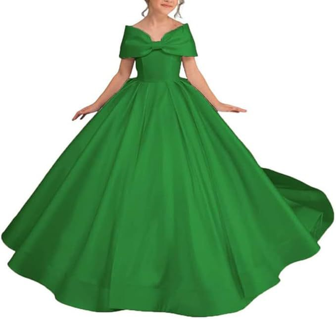 Ball-Gown Off-The-Shoulder Satin Flower Girl Dress