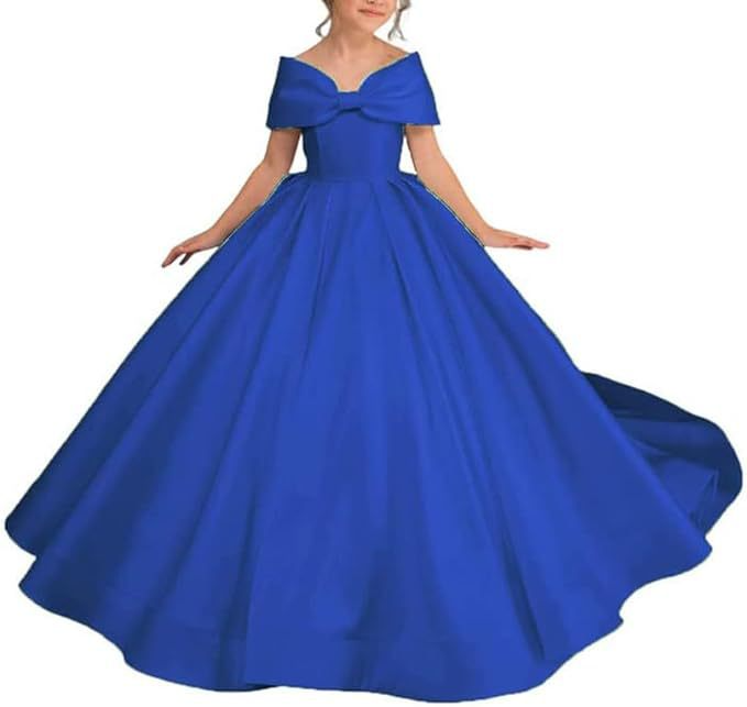 Ball-Gown Off-The-Shoulder Satin Flower Girl Dress